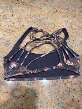 lululemon athletica Black Sports Bra with Pink Floral Tie-Dye Straps